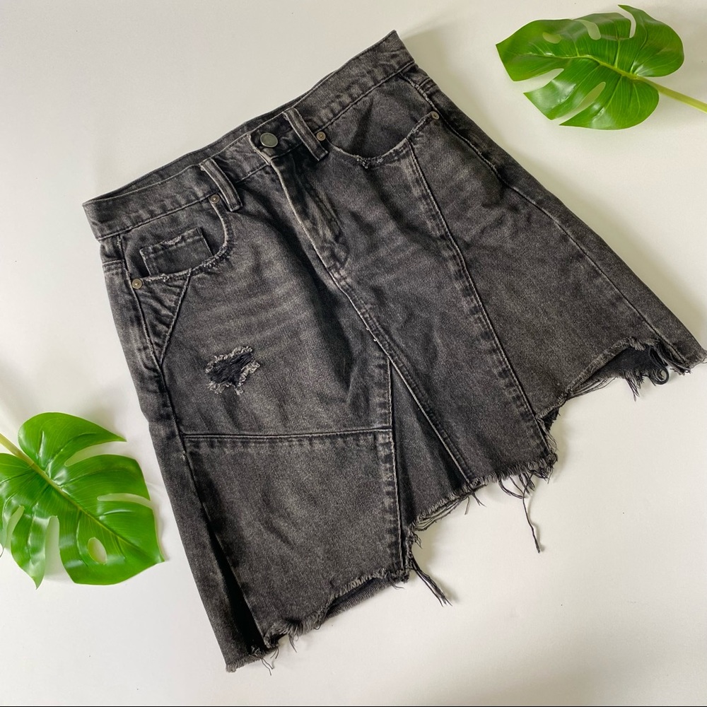 Blank NYC High Rise Asymmetric Skirt in Black Ice
